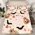 thumbnail image 5 of Manfei Halloween Ghost Sheet Set Queen, Funny Pumpkin Bed Sheets Set Queen Size, Bat Flower Print Queen Sheet Sets, Ultra Soft Room Decorative, 4-Piece, 5 of 7
