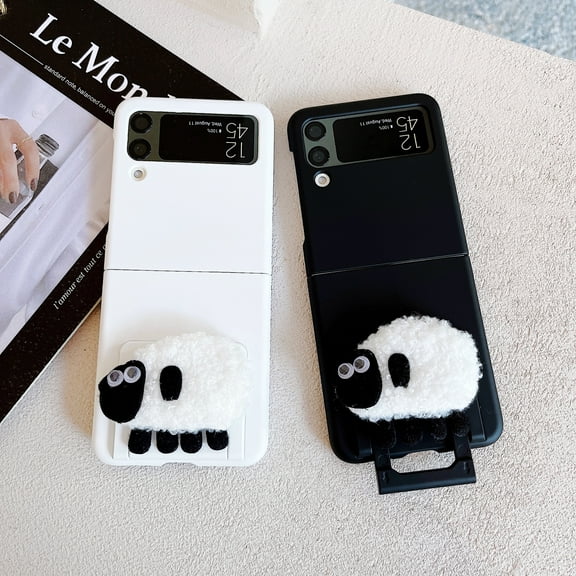 For Samsung Galaxy Z Flip3 5G Phone Case，Shockproof Luxury Plush sheep PC Invisible bracket Cover