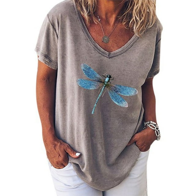Sonducket - Camisetas de manga corta para mujer, talla grande, informales, con cuello en V, blusas sueltas Prendas para la parte del cuerpo Gris M Sonducket AP002002-34