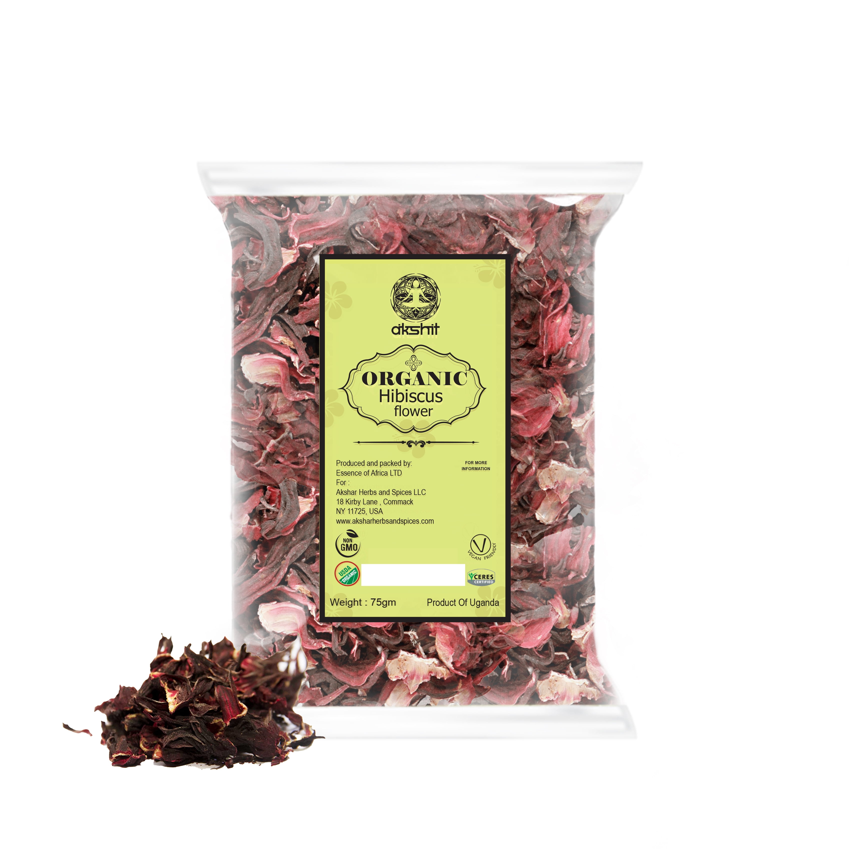 Akshar Loose Leaf Hibiscus Tea, Non-GMO, 2.4 oz. per Pack, Brews 28 Cups