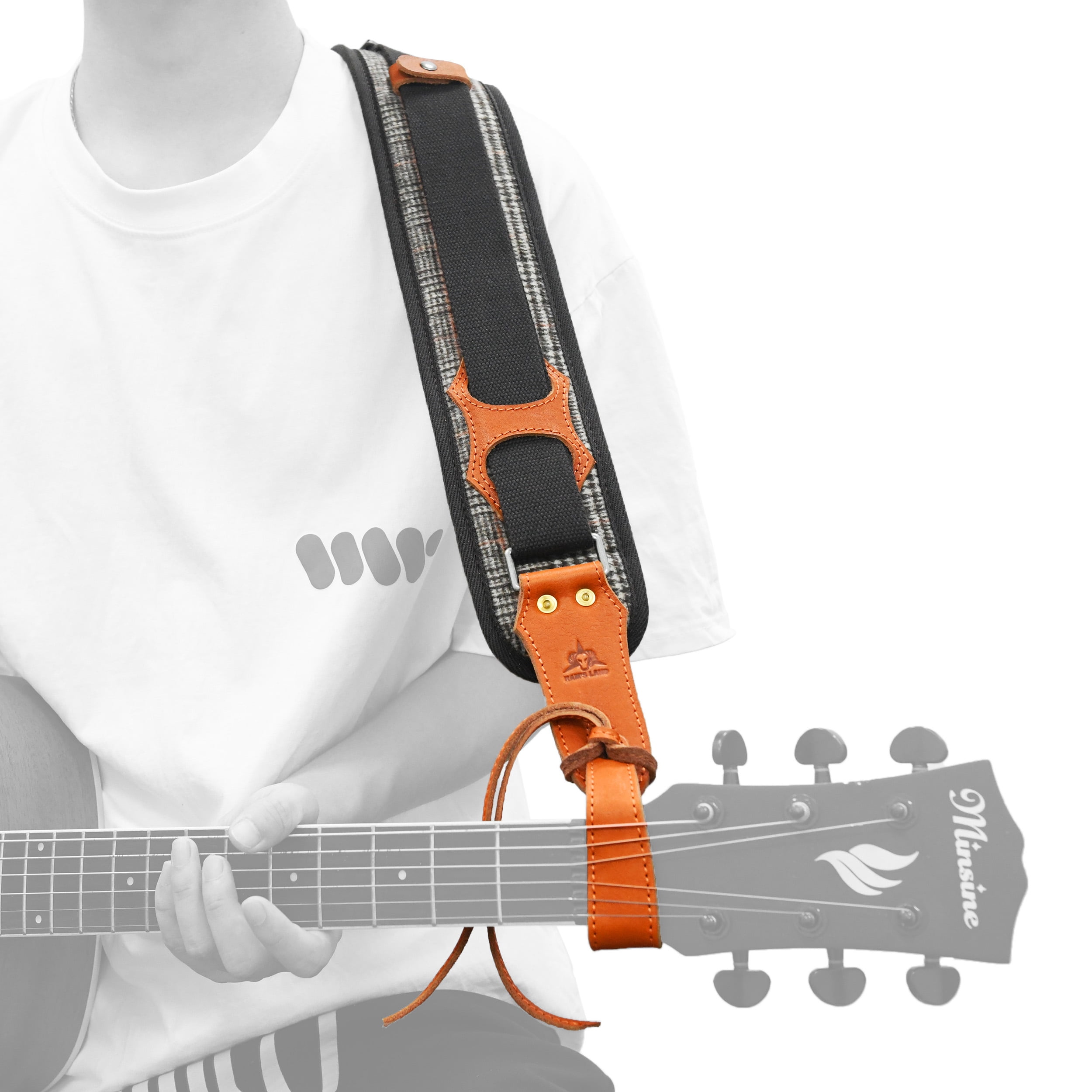RAM'S LAND Adjustable Guitar Strap Handmade Leather Acoustic Electric Bass Guitar Straps