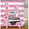 thumbnail image 3 of 4PCS Fashion Shower Curtain Sets with Rugs, Waterproof Fabric Shower Curtain, Inspirational Quotes Magazines Pink Floral Perfume Makeup Modern Black and White Striped Girl Woman Bathroom Decor, 3 of 7