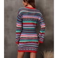 thumbnail image 6 of Long Sleeve Hollow Striped Crochet Knit Dress Women Crewneck Drop Shoulder Color Block Sweater Dress Green S, 6 of 8