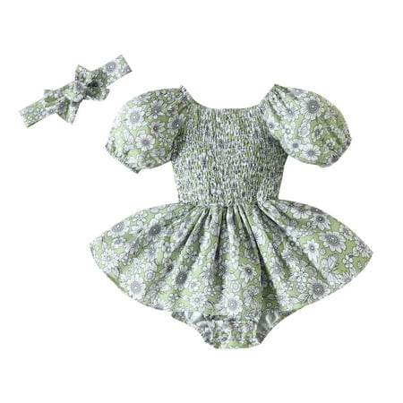 

Onesie Baby Jumpsuit Girls Short Sleeve Floral Printed Romper Bodysuits Headbands Set Kid Child Fashion Baby jumpsuits Baby Bodysuit