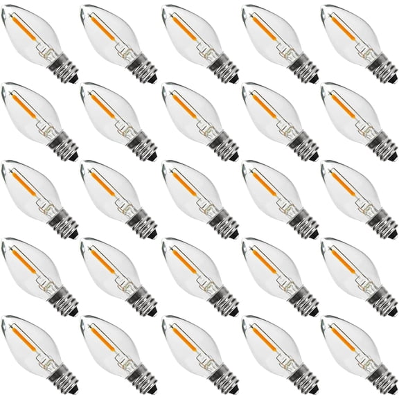 25PACK LED Night Light Bulbs, C7 Candelabra LED Light Bulbs, E12 Chandelier Base, 0.6W Equivalent to 7W, Warm White 2200K, 50LM, Shatterproof & Waterproof Clear ‎Plastic