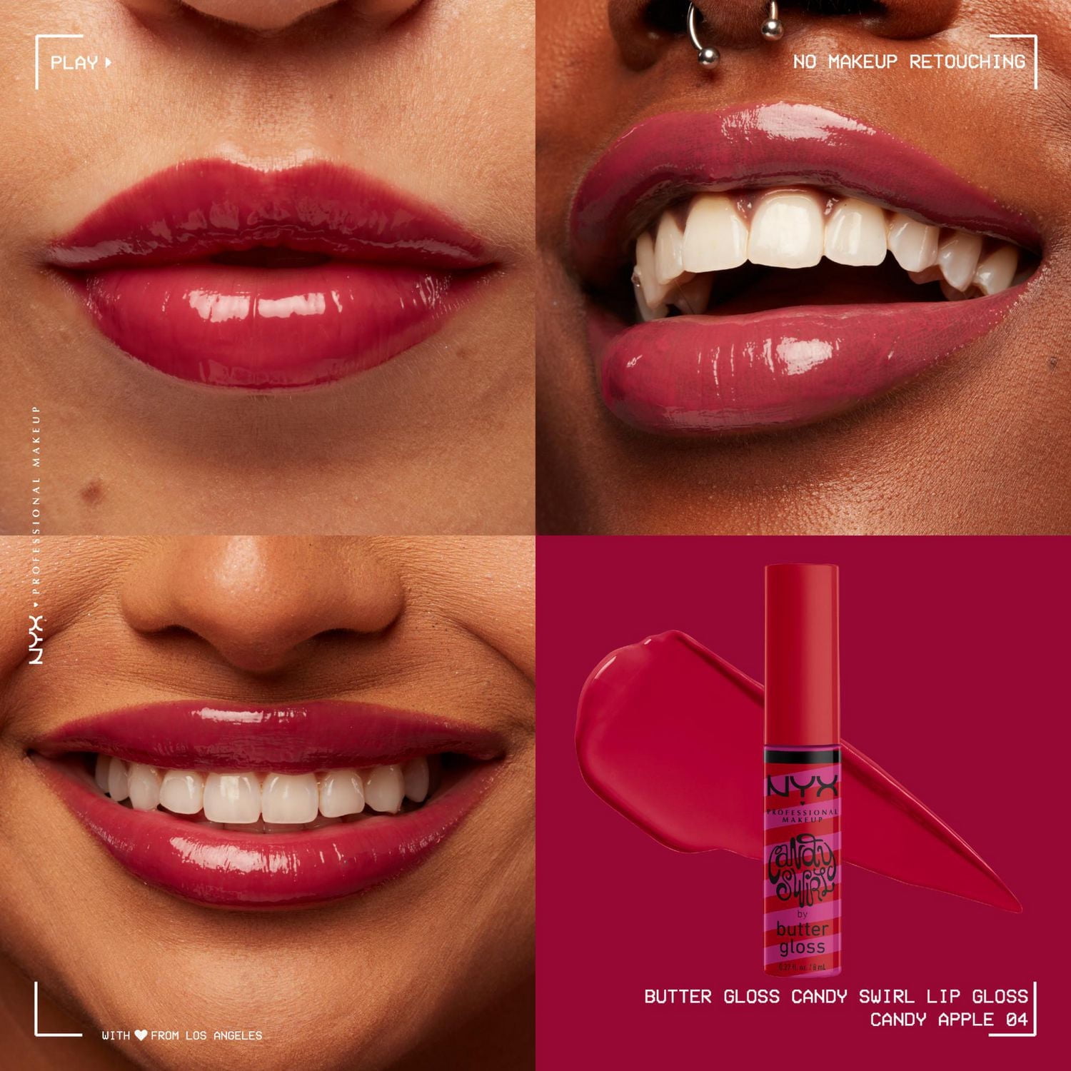 NYX PROFESSIONAL MAKEUP, Butter Lip Gloss Candy Swirl, Holiday limited-edition, Non-sticky gloss - CANDY APPLE