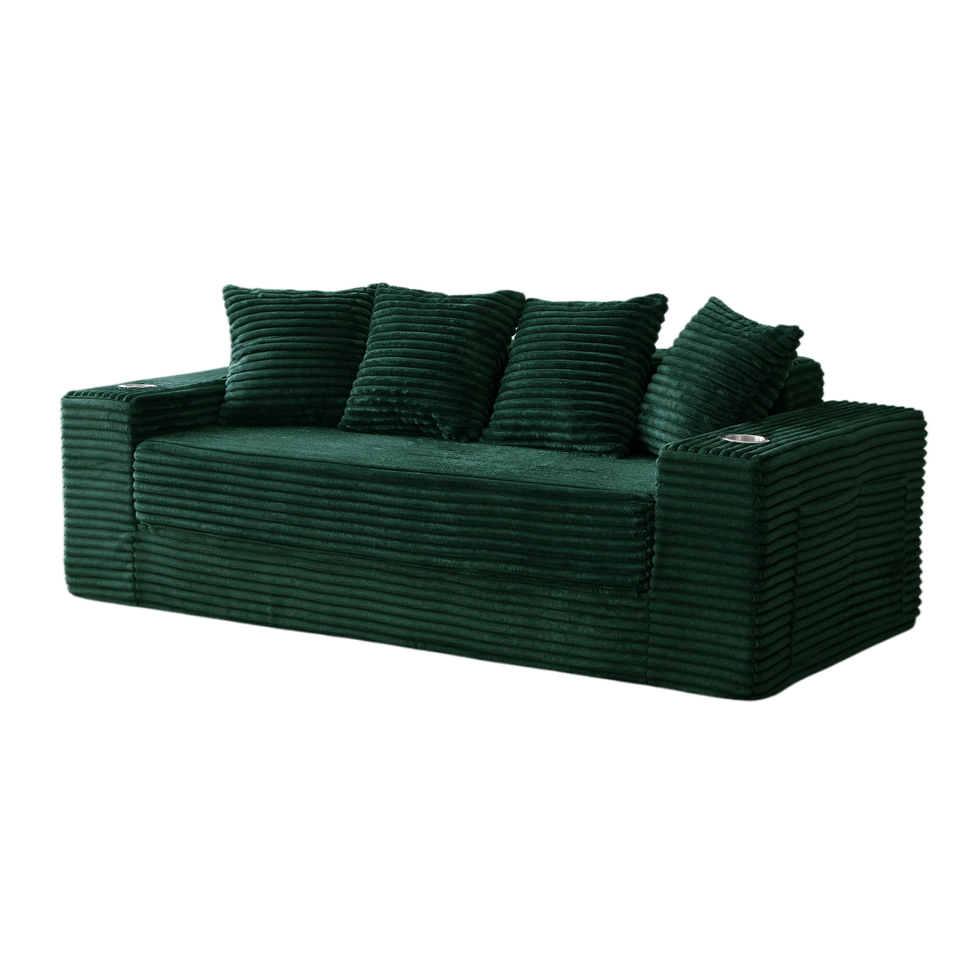Leumius 2-in-1 Convertible Sofa Bed,Boneless Corduroy Modular Sleeper Couch with Cup Holders & Side Storage Pockets,Oversized Deep Seat Sofa for Living Room, Apartment, Guest Room,Green