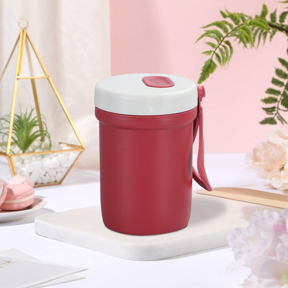 Stainless Steel Insulated Soup Cup - Sealed Thermal Container, Portable Food Jar with Handle, Leakproof Design, Includes Spoon, Red, JKODE