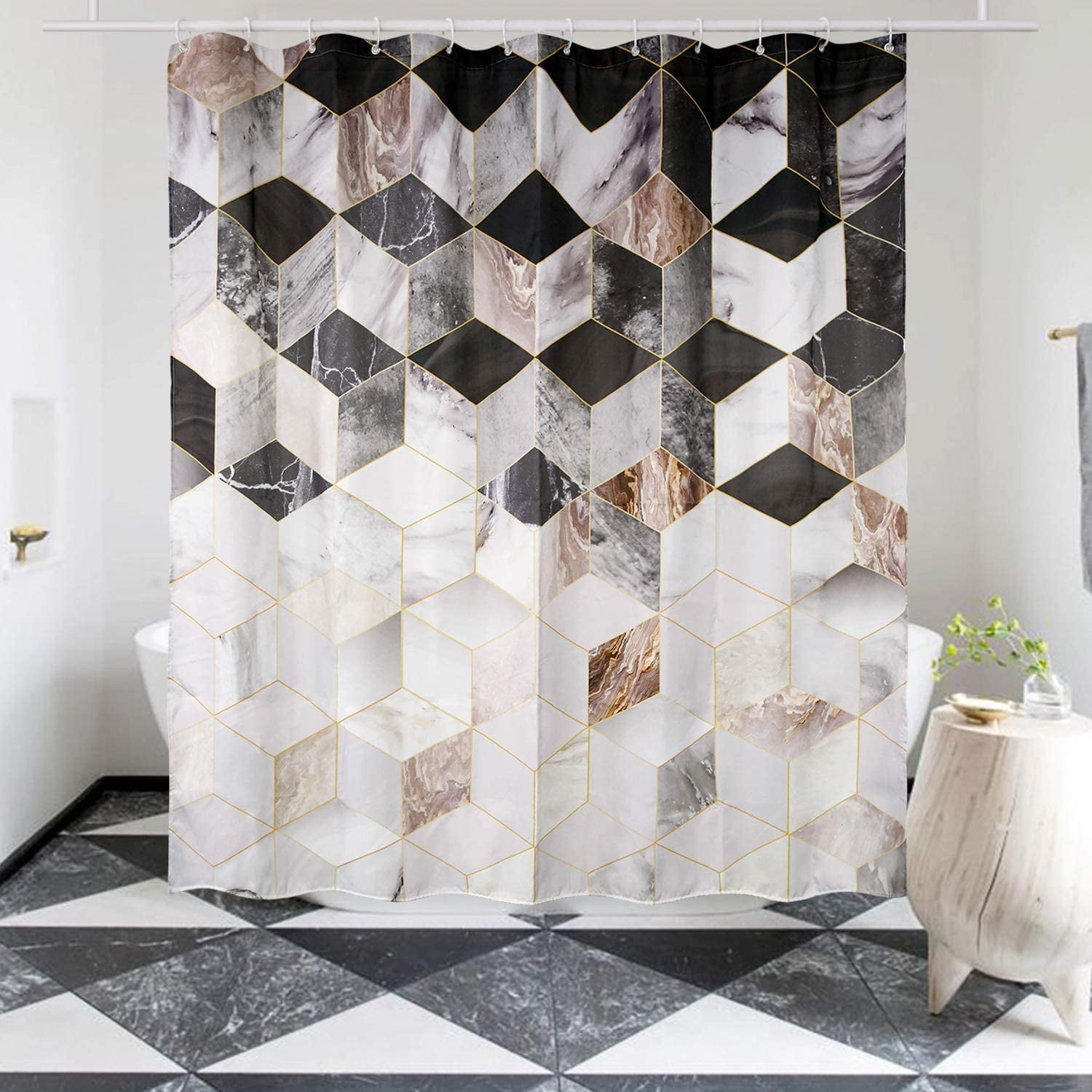 Details about   Colorful geometric square Bathroom Waterproof Fabric Shower Curtain & 12 Hooks