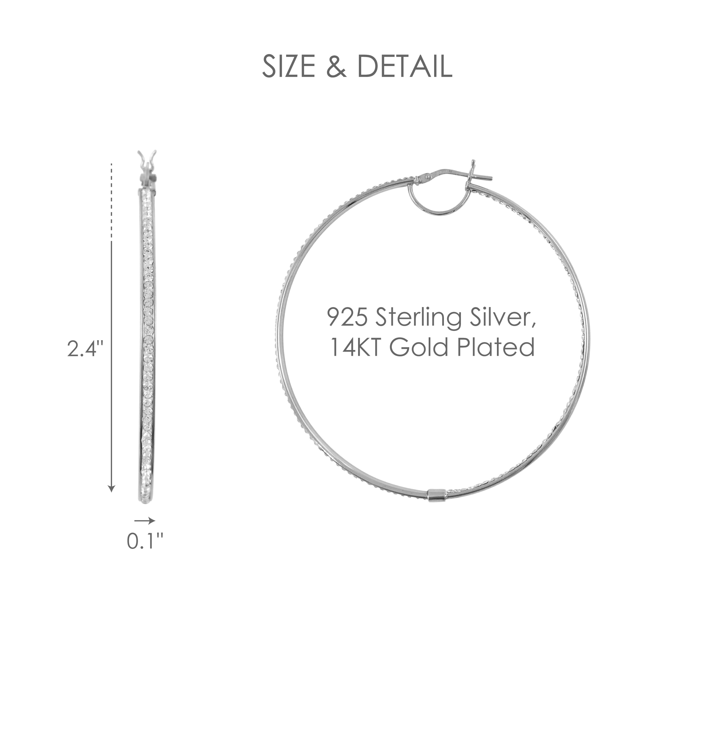 Brilliance Fine Jewelry Women's Rhodium Plated Sterling Silver In-Out Crystal Round Hoop Adults Earring