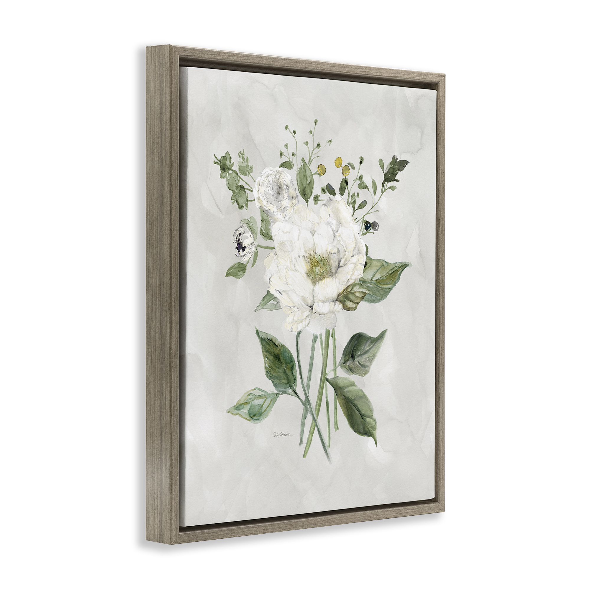 Stupell Industries Cottage White Flowers Plants & Flowers Painting Brown Floater Framed Canvas Art Print Wall Art, 17 x 21