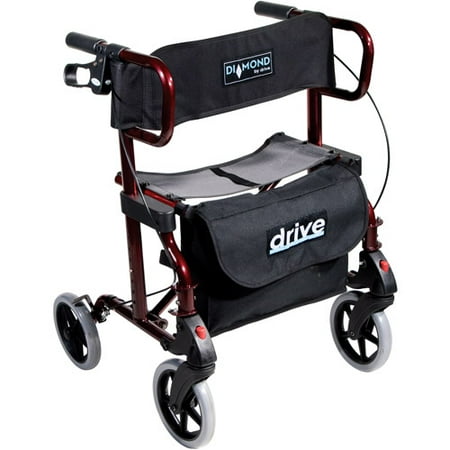 Diamond Deluxe Aluminum Transport Wheelchair / Rollator-Color:Cherry Red