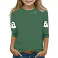 thumbnail image 2 of MKOSPLRT T-Shirts d'Halloween pour Enfants 3-12 Ans Garçons Filles Manches 3/4 T-Shirts Graphiques Col Rond Coupe Ample Hauts Mignons Fantômes Citrouille T-Shirts, 2 of 4