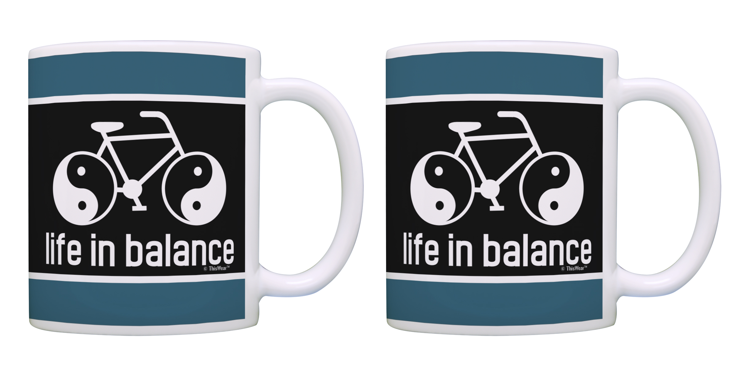 ThisWear Bicycle Coffee Mug Set Life in Balance Yin Yang Mug Bike Themed Gifts Mountain Biking Mug Set Cyclists Gifts for Men and Women Inspirational Mugs 11 ounce 2 Pack Coffee Mugs Bike - image 1 of 4