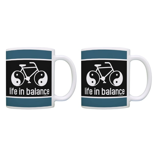 ThisWear Bicycle Coffee Mug Set Life in Balance Yin Yang Mug Bike Themed Gifts Mountain Biking Mug Set Cyclists Gifts for Men and Women Inspirational Mugs 11 ounce 2 Pack Coffee Mugs Bike