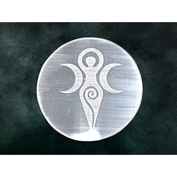 Selenite Charging Plate, Goddess Moon Engraved Crystal Charging Plate