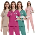 thumbnail image 2 of [Shirt + Pants] Women's V-Neck Scrubs Sets with Multi Pocket and Jogger Pants,XL,brown, 2 of 10
