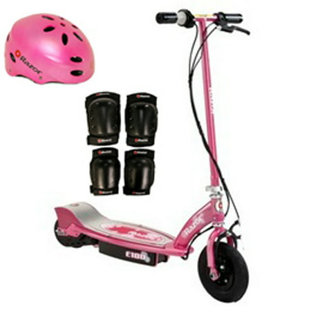 Razor E100 Electric Kids Girls Scooter (Sweet Pea) w/ Helmet, Elbow & Knee (Best Knee Pads For Pedaling)