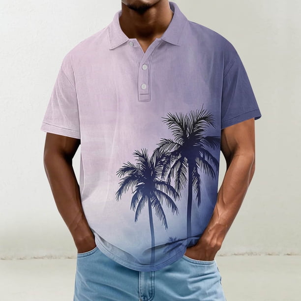 Blusa y camisa de manga corta con cuello vuelto para hombre, informal, de moda, de color liso, con botones, solapa y hebilla de gancho, camiseta de manga corta de poliéster para hombre.