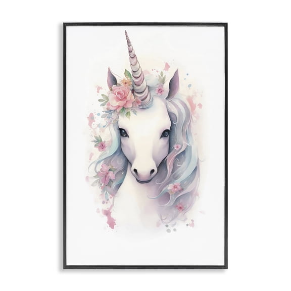 Stupell Industries Bohemian Unicorn with Pink Flower Crown Black Framed Giclee Art, 12 x 18, by Creative Studio