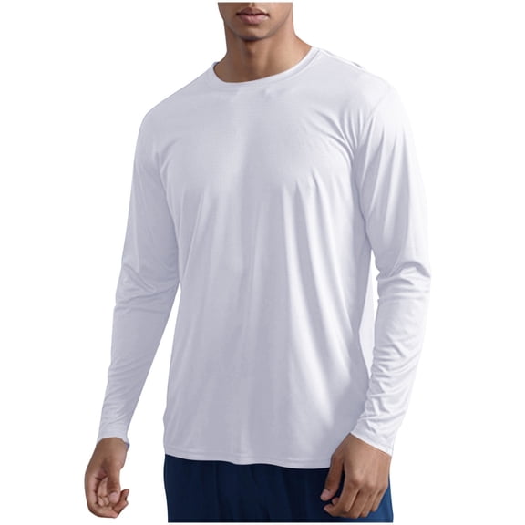 Maean Mens Long Sleeve Shirts Lightweight Workout Crew Neck Tshirt Sun Protection Athletic Hiking Shirt