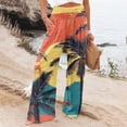 thumbnail image 3 of Women Palm Tree Wide Leg Pants High WaistTrousers Casual Boho Palazzo Pants Lounge Elastic Waist Pants Comfy Flower Print Dresses Pants, 3 of 5