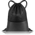 thumbnail image 1 of Bolsa de deporte con cordón negra, mochila con cordón impermeable plegable unisex, bolsa de deporte con cordón para viajes, camping, gimnasio, escuela, natación, playa, piscina (48 * 40 cm)., 1 of 5