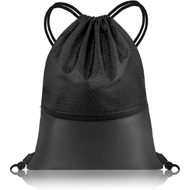 Bolsa de deporte con cordón negra, mochila con cordón impermeable plegable unisex, bolsa de deporte con cordón para viajes, camping, gimnasio, escuela, natación, playa, piscina (48 * 40 cm).