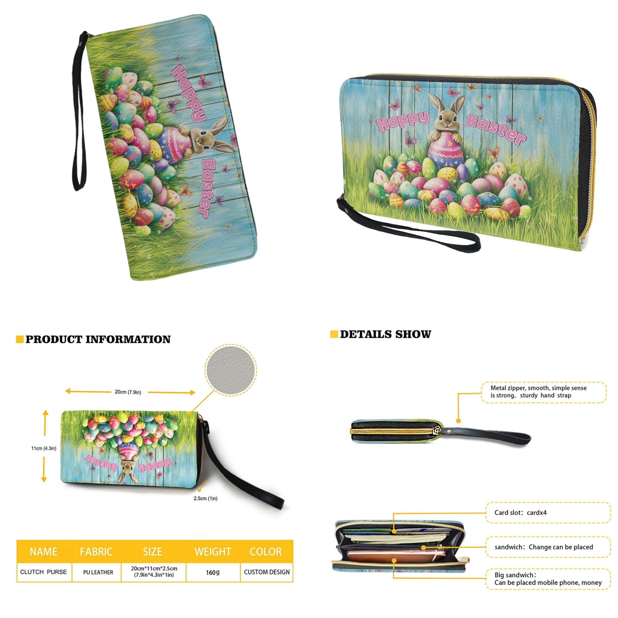 LedBack Rabbit Crossbody Satchel Purse and Wallet Set for Women, PU Leather Easter Eggs Hobo Bag Sling Shoulder Purse Multi Pocket Messenger Purse Wallet Set, Blue (Happy Easter)