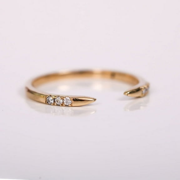 Diamond Open Cuff Ring, 925 Sterling Silver Ring, Stacking Spike Band Ring, Thin Band Ring