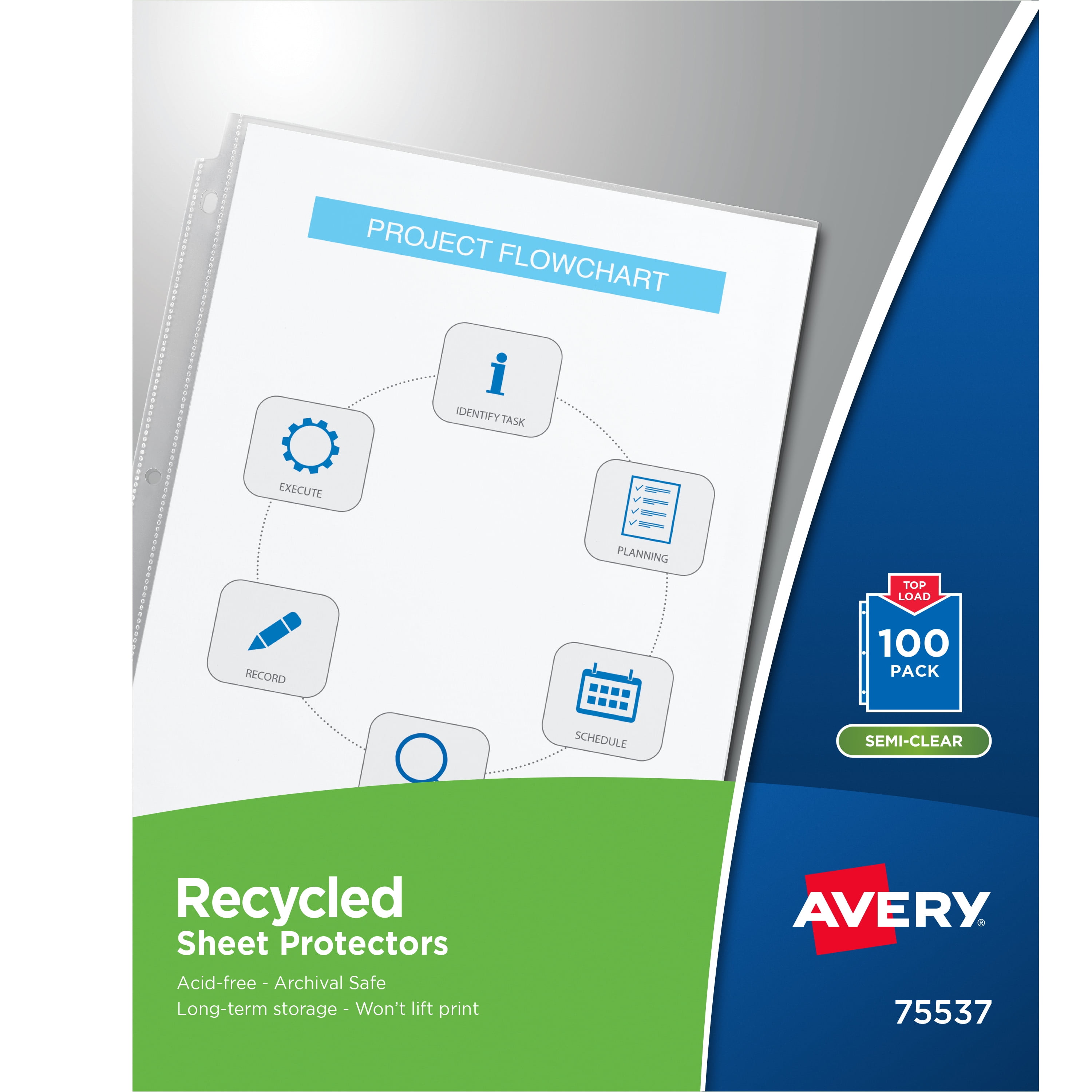 Avery Semi-Clear Recycled Economy Weight Sheet Protectors, Top Load, 100 Document Protectors (75537)