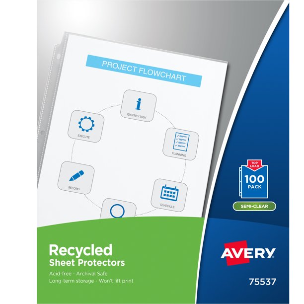 Avery SemiClear Recycled Economy Weight Sheet Protectors, Top Load