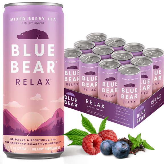 Blue Bear Relax Mixed Berry Caffeine-Free Bottled Tea - 12 Pack