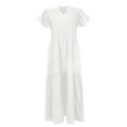 thumbnail image 4 of Nisorays Plus Size Dresses for Women A Line Maxi Dress Tiered Ruffled long Swing Dress with Pockets Elegant V Neck Flowy Long Dresses White 2XL, 4 of 6