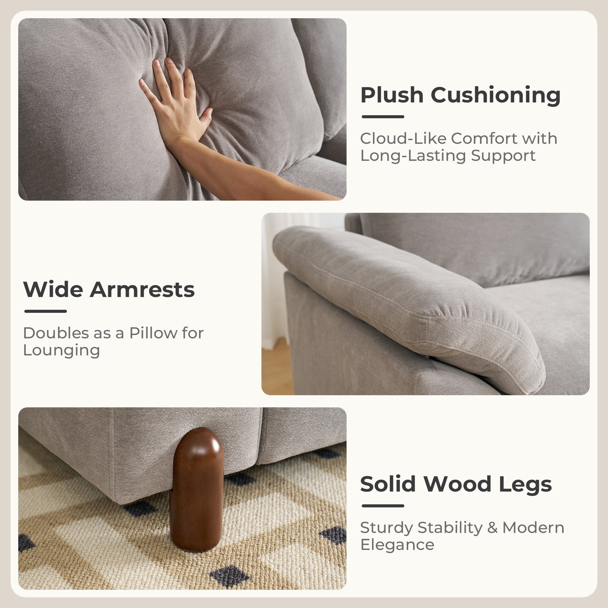 Modular Sectional Sofa with Removable Washable Covers, Oversized Deep Seat 3 Seater L Shaped Couch with Storage Ottoman, Chenille in Light Gray