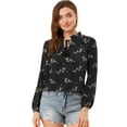 thumbnail image 1 of Allegra K Blusa Estampado Floral Pajarita Cuello Con Volantes Manga Larga Top Para Mujer Negro S, 1 of 6