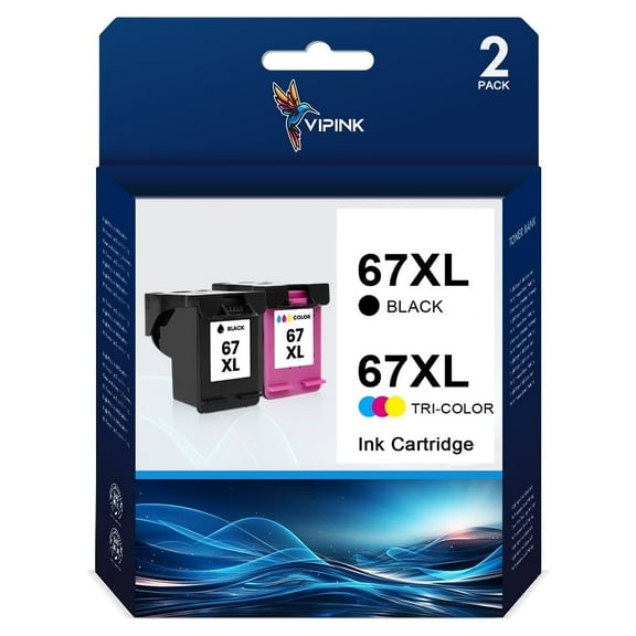 67XL Ink for HP 67 Ink Cartridge Compatible for HP 67 67XL for HP Ink 67 67XL Black and Tri-Color for DeskJet 2775 2776 2777 2778 2779 6078 6478 Printer Ink (2 Pack)