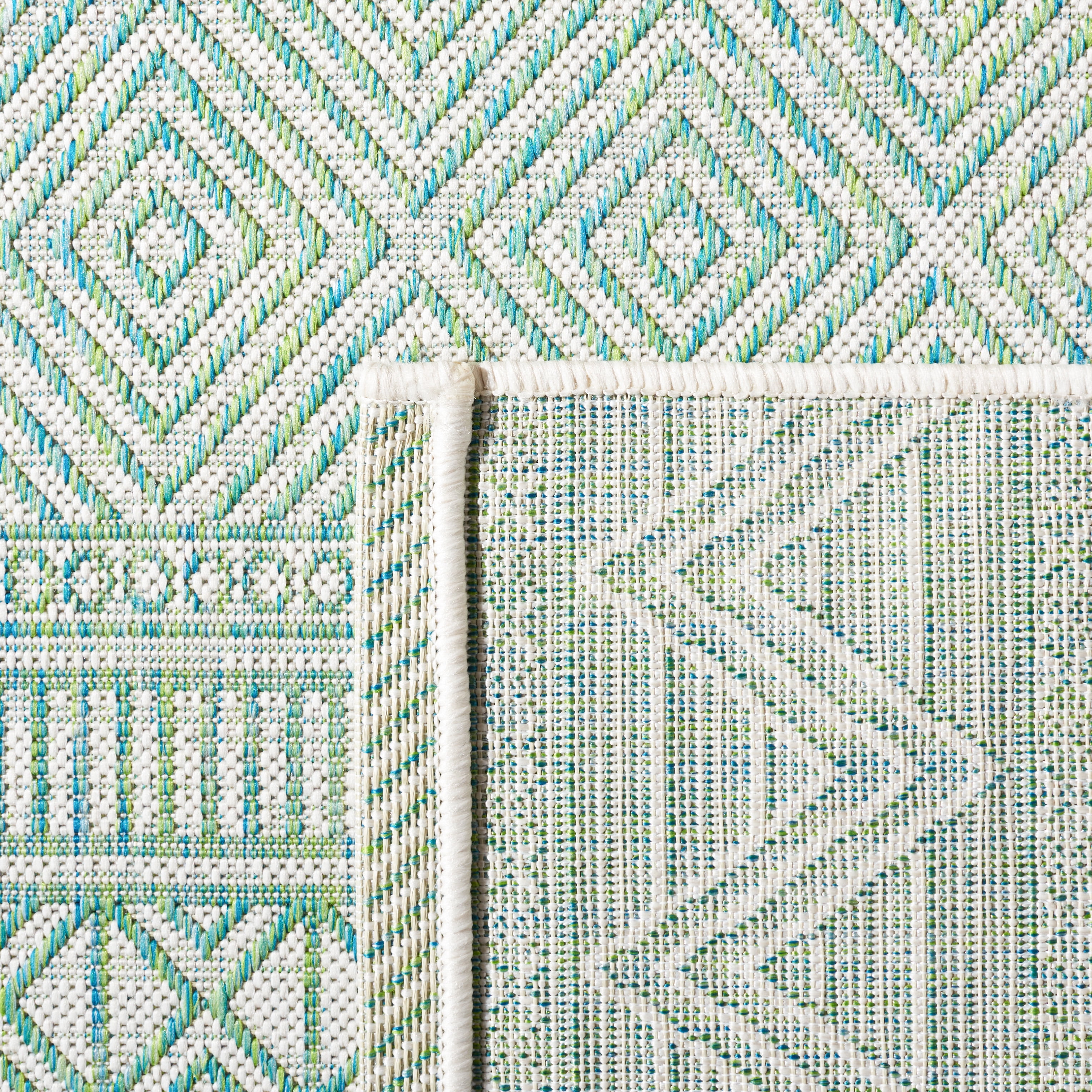 SAFAVIEH Courtyard Altan Geometric Indoor/Outdoor Runner Rug, Beige/Green, 2'3" x 8'