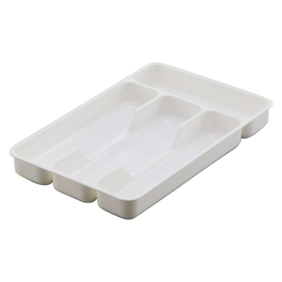 Silverware Organizer Kitchen Drawer Organizer Tray Utensil Organizer,Plastic 4 Compartment Utensil Organizer,Cutlery Tray for Forks, Knives, Utensil Organizer for Kitchen Drawers(White,6.9x10.7")