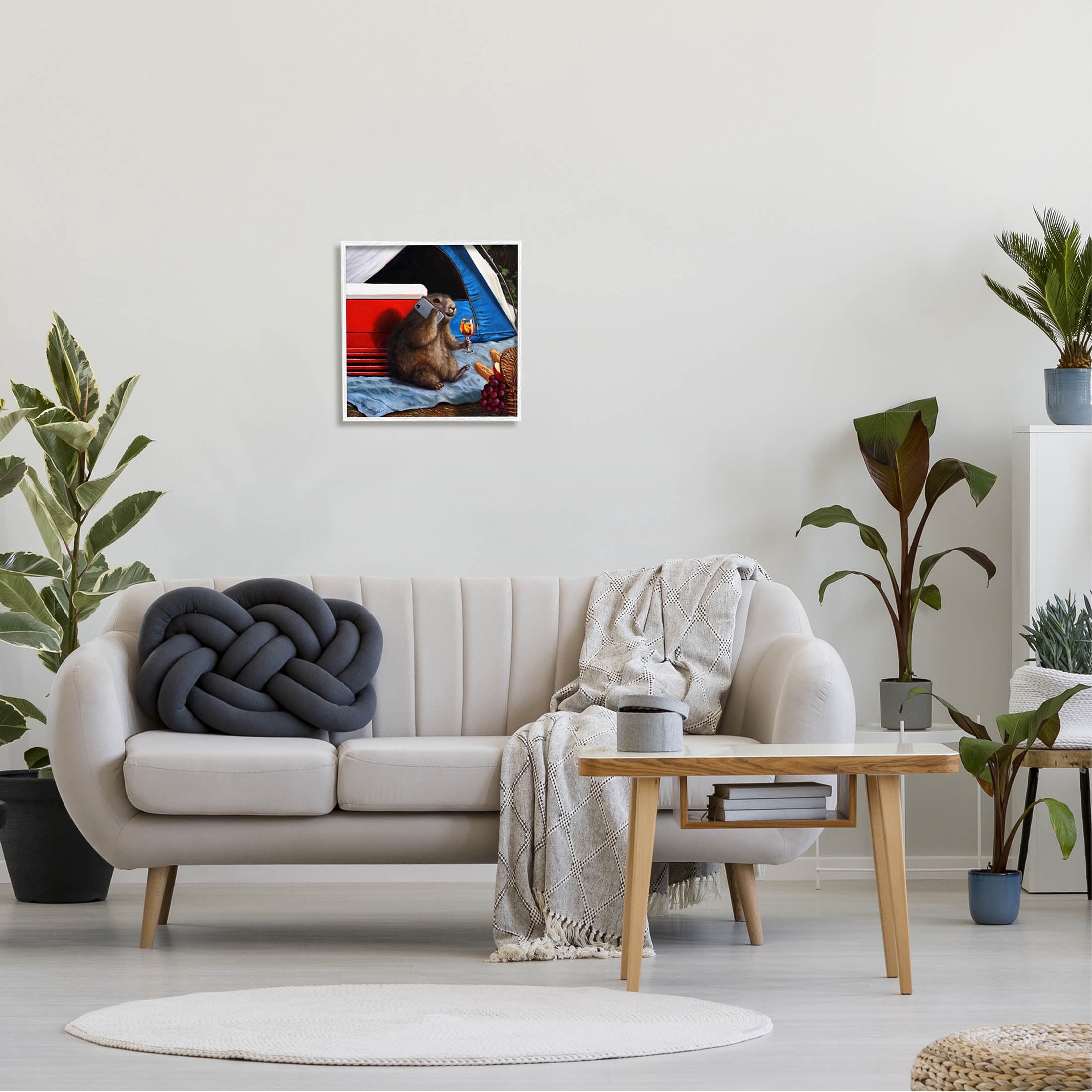 Stupell Industries Camping Tent Muskrat Picnic Painting White Framed Art Print Wall Art, Design by Lucia Heffernan