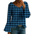 thumbnail image 2 of HLKJKLS Long Sleeve Shirts For Women 3/4 Bell Sleeve V Neck Pressed Pleated Solid Color T Shirt Cotton Like Spring Winter Blue M-4Xl, 2 of 8