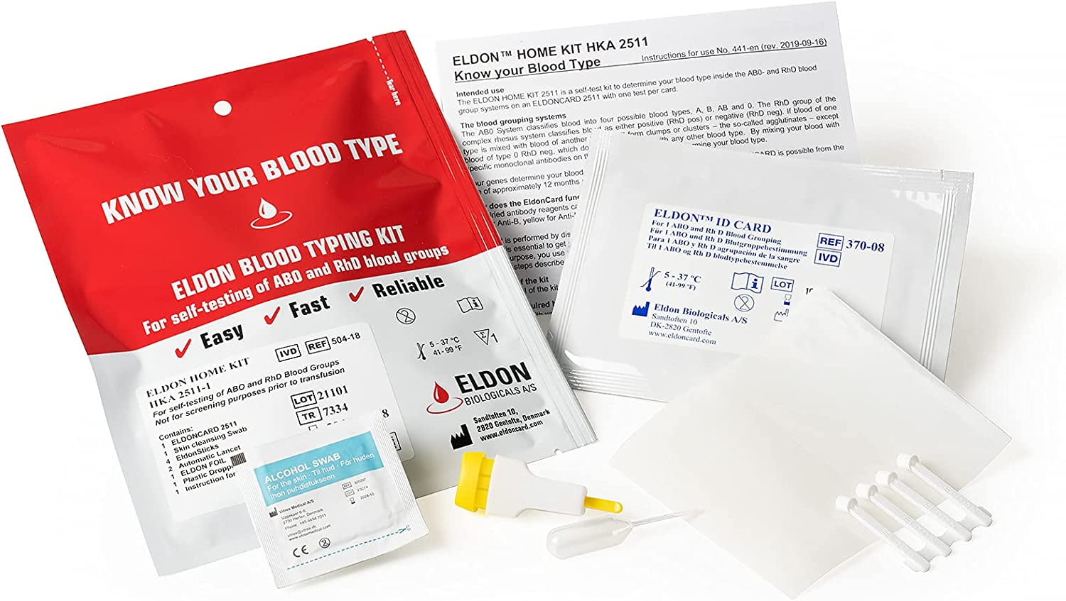 Eldoncard Blood Type Test, 1 Test Pack, For Testing of ABO and RhD