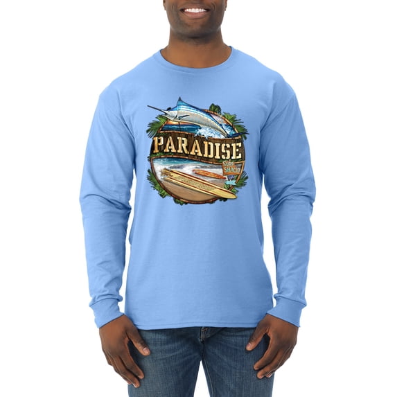 Paradise Surf Shack Marlin Pop Culture Mens Long Sleeve Shirt, Light Blue, 2XL