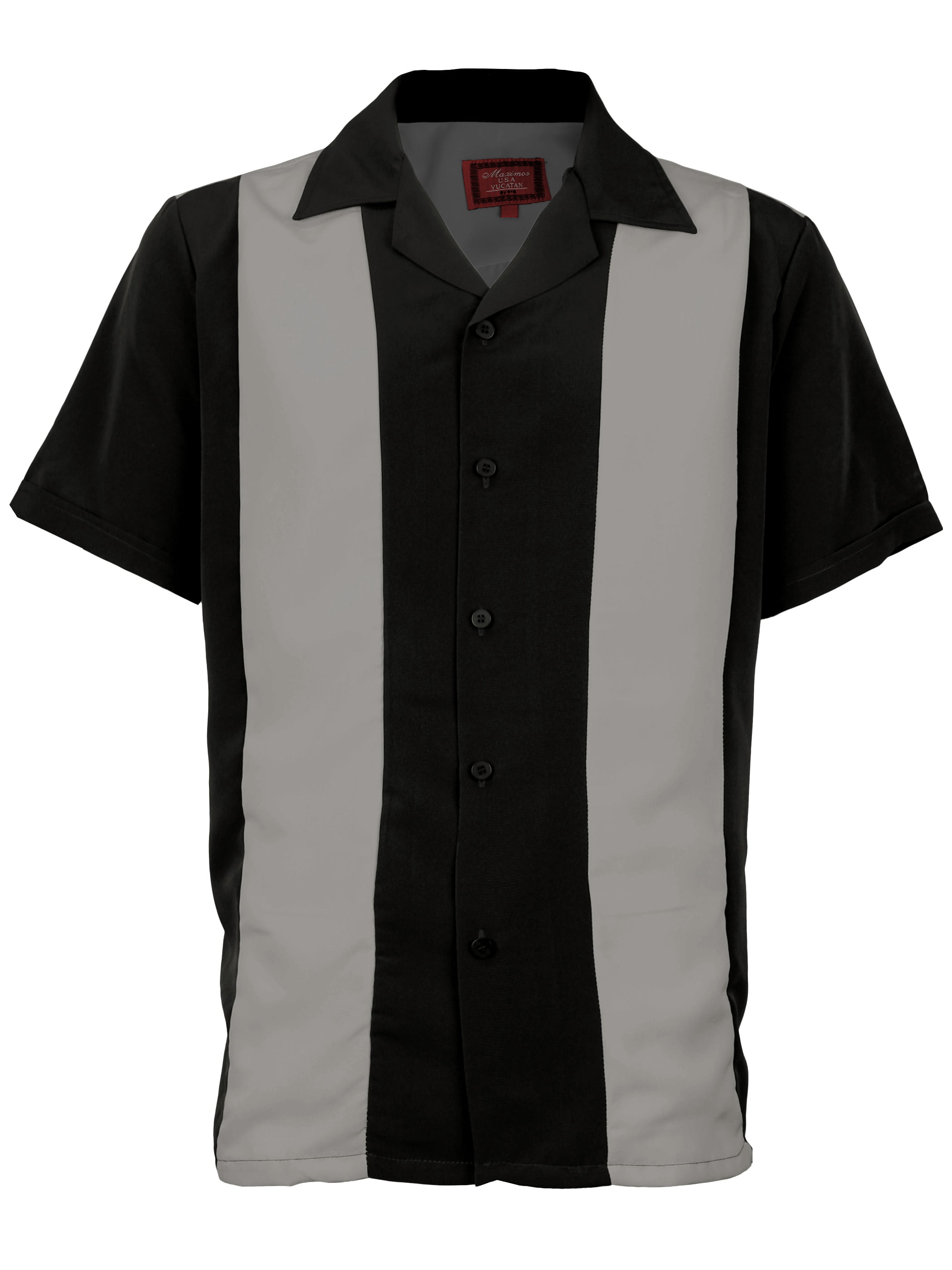 Maximos - Men's Two Tone Bowling Casual Dress Shirt (Light Gray / Black ...