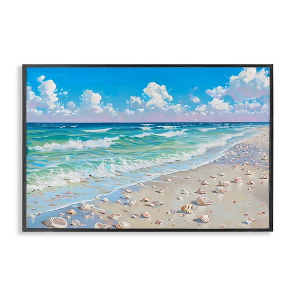 Stupell Industries Coastal Shells Awash on Shore Black Framed Giclee Art, 18 x 12, by LSR Design Studio