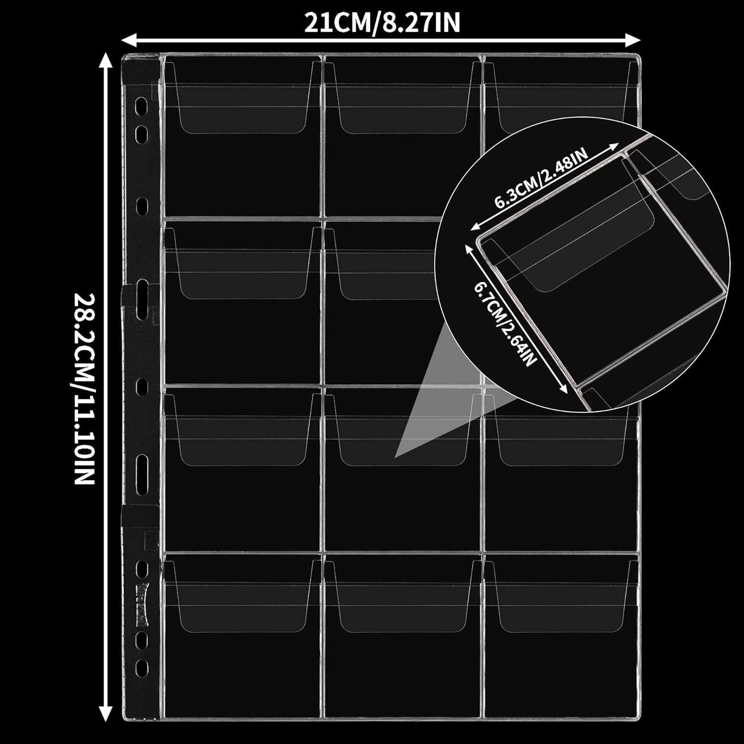 Coin Collecting Pages 5 Sheets 12 Pockets Standard 9Hole Coin Pocket Inserts Collecting Sleeves for Coins CS03512