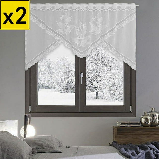 Iumwxz Lace Window Valance Curtain 71.7x39.8 Inch White Polyester Thermal Insulating Tier for Bathroom Kitchen Cafe Blocks Sunlight Safe for Pets Washable