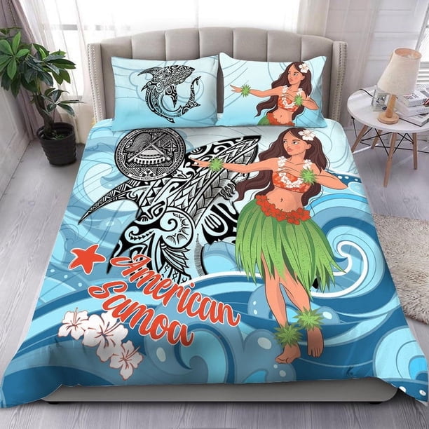 Juego de cama Samoa Americana - Polinesia Niñas con tiburón