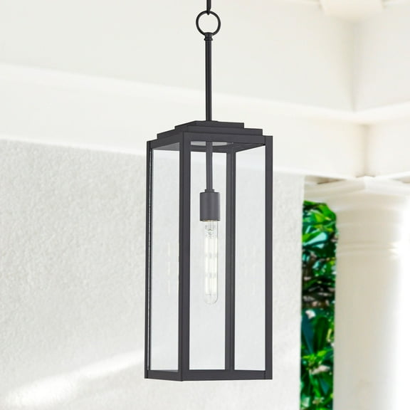 John Timberland Modern Outdoor Hanging Light Fixture Mystic Black 27 1/4" Clear Glass Panel for Exterior Barn Deck House Porch Patio Outside Garage