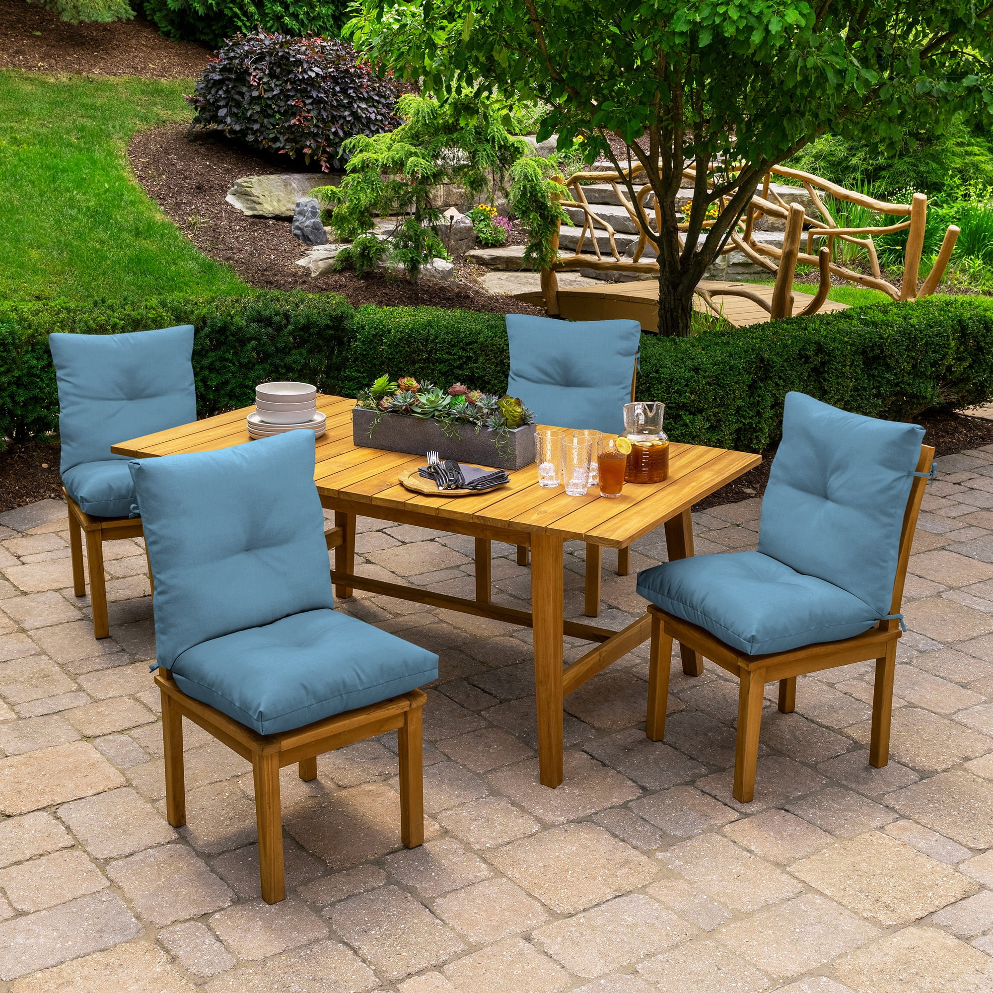ARDEN Outdoor Plush Modern Tufted Blowfill Dining Chair Cushion, 21 x 40, Water Repellent, Fade Resistant, Tufted Cushion for Dining and Bistro Chairs, French Blue Texture
